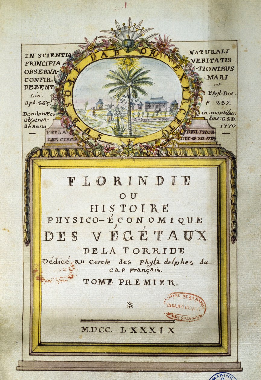 Frontispice de Florindie ou Histoire physico-économique des végétaux de la Torride - Delahaye Delahaye