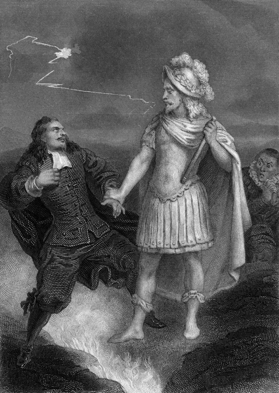 Jouer Don Juan de Molière : Don Juan avec la statue du Commandeur, gravure de Delannoy d