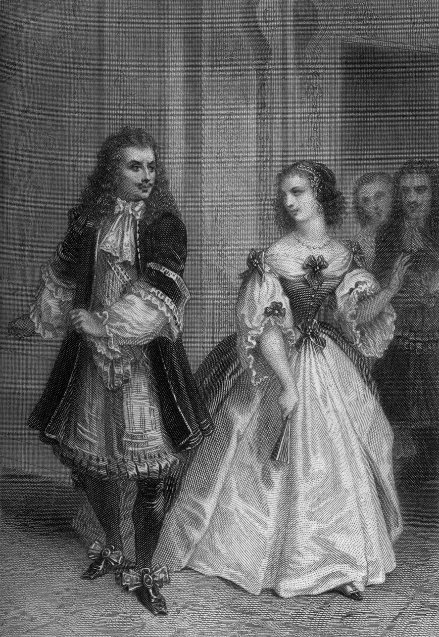 Jouer Le Misanthrope de Molière : Alceste, Célimène, Eliante, Philinte gravure de Delannoy d
