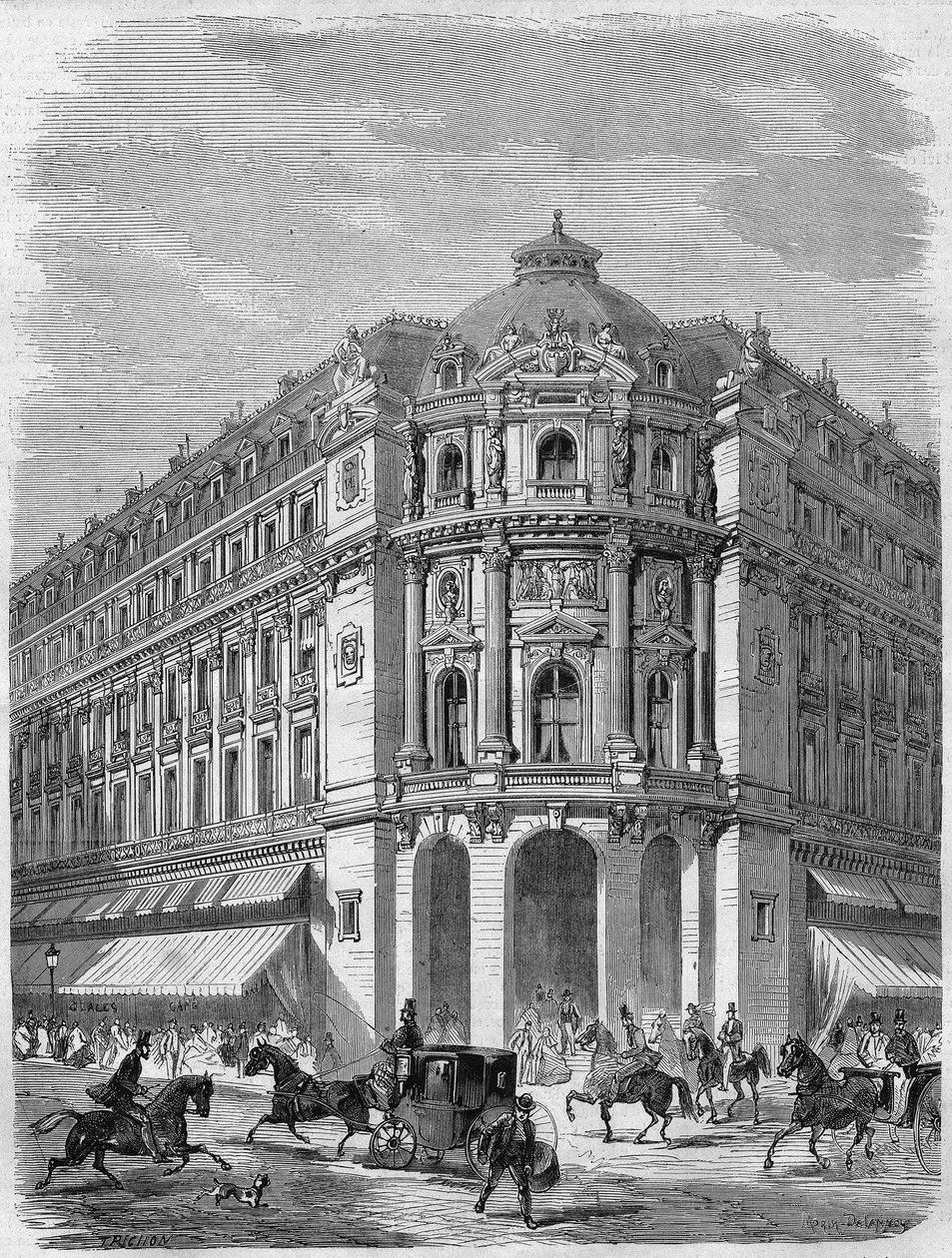Projet de la façade du nouveau théâtre du Vaudeville au coin du Boulevard des Capucines et de la Rue de la Chaussée-d