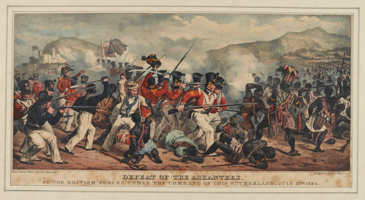 Défaite des Ashantis par les forces britanniques sous le commandement du colonel Sutherland, 11 juillet 1824, publié par J. Ronis, 1825 - Denis Dighton