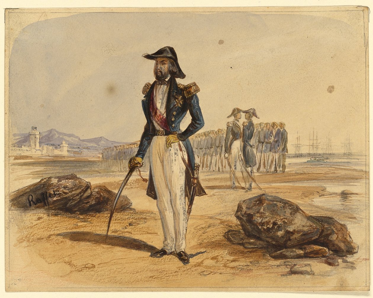 Général avec des troupes en arrière-plan - Denis Auguste Marie Raffet