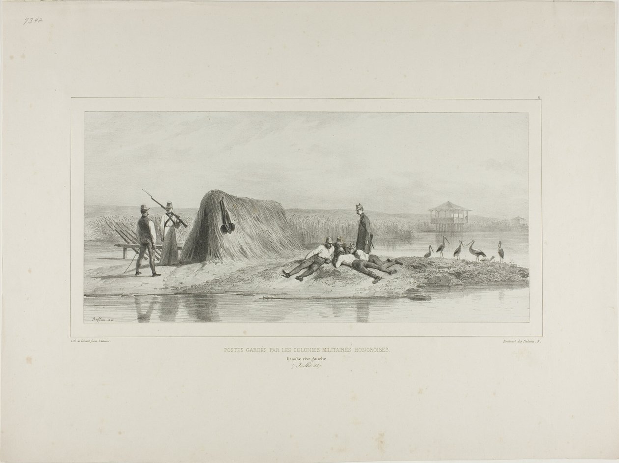 Poste de garde des colonies militaires hongroises, rive gauche du Danube, 7 juillet 1837 - Denis Auguste Marie Raffet