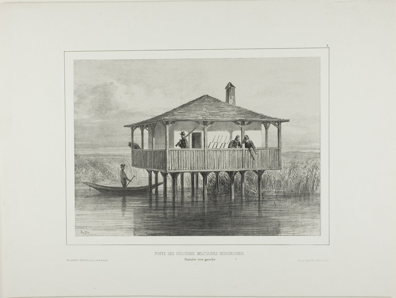 Poste de la colonie militaire hongroise, rive gauche du Danube - Denis Auguste Marie Raffet