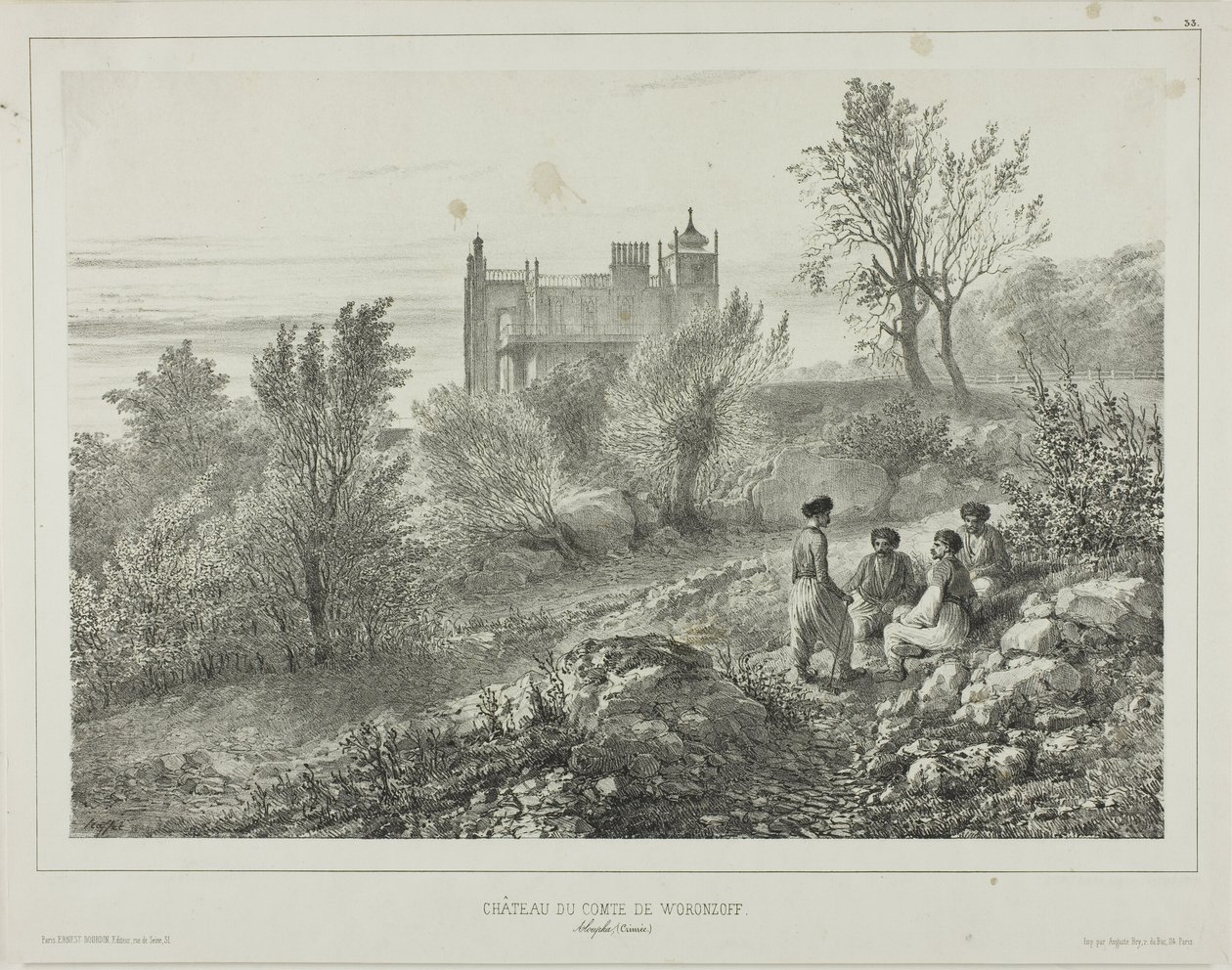 Château du comte Woronzoff, Aloupka, Crimée, 12 août 1837 - Denis Auguste Marie Raffet