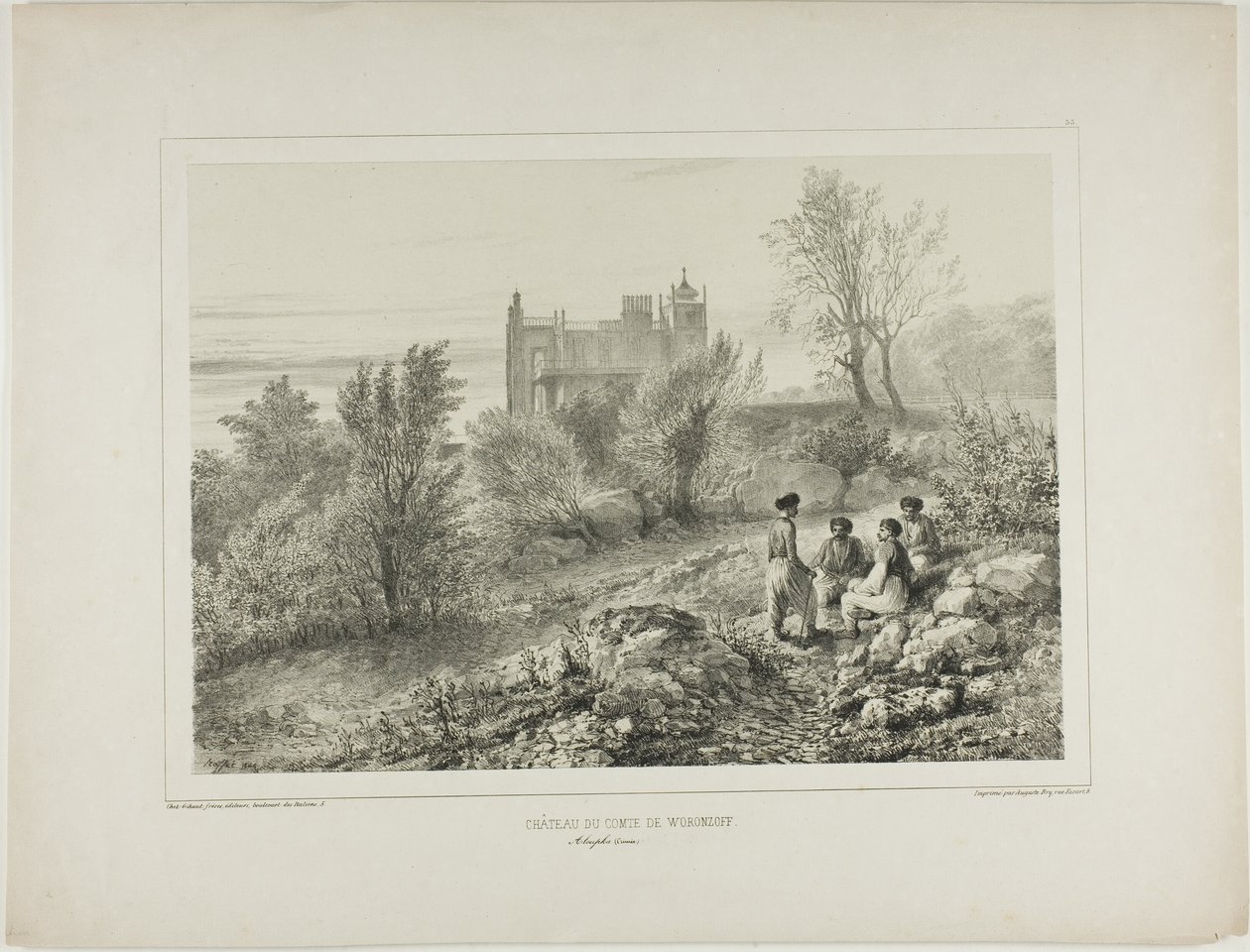 Château du comte Woronzoff, Aloupka, Crimée, 12 août 1837 - Denis Auguste Marie Raffet