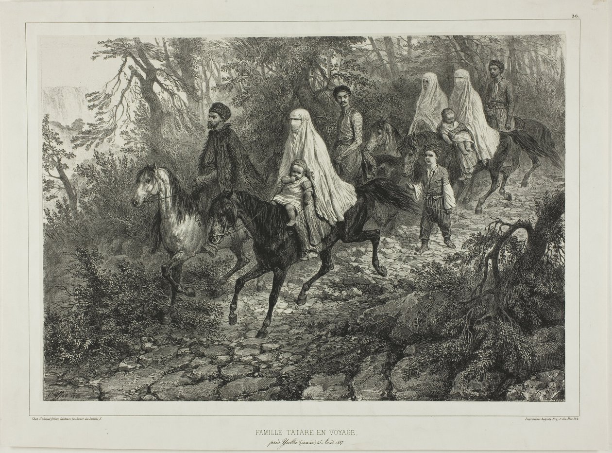 Famille tartare en voyage, près de Yalta, Crimée, 15 août 1837 - Denis Auguste Marie Raffet