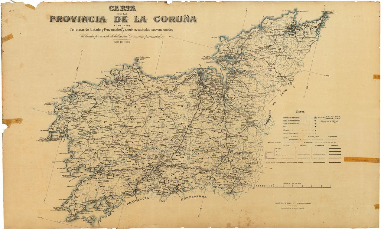 Carte de la province de La Corogne avec les routes de l