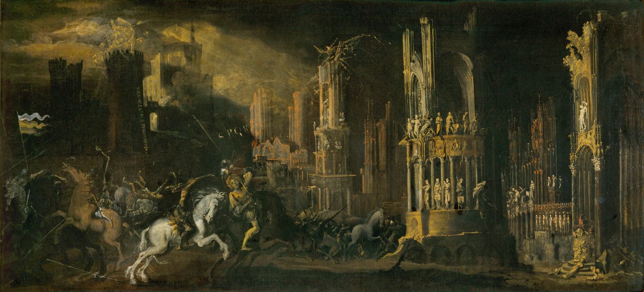 La conversion de saint Paul dans un paysage fantastique (peinture sur toile) - Desiderio Monsu