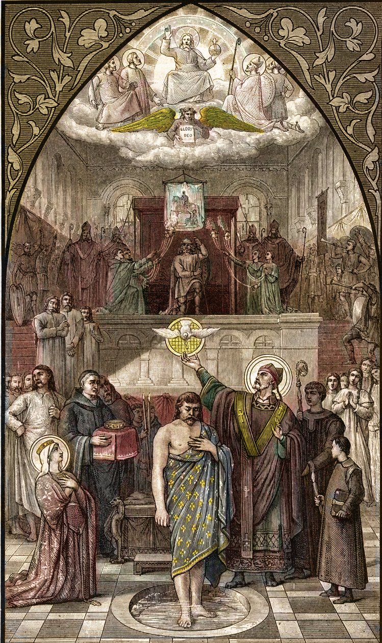 Saint Remi baptise Clovis à Reims - Le baptême du roi des Francs Clovis Ier (466-511) à Reims par l