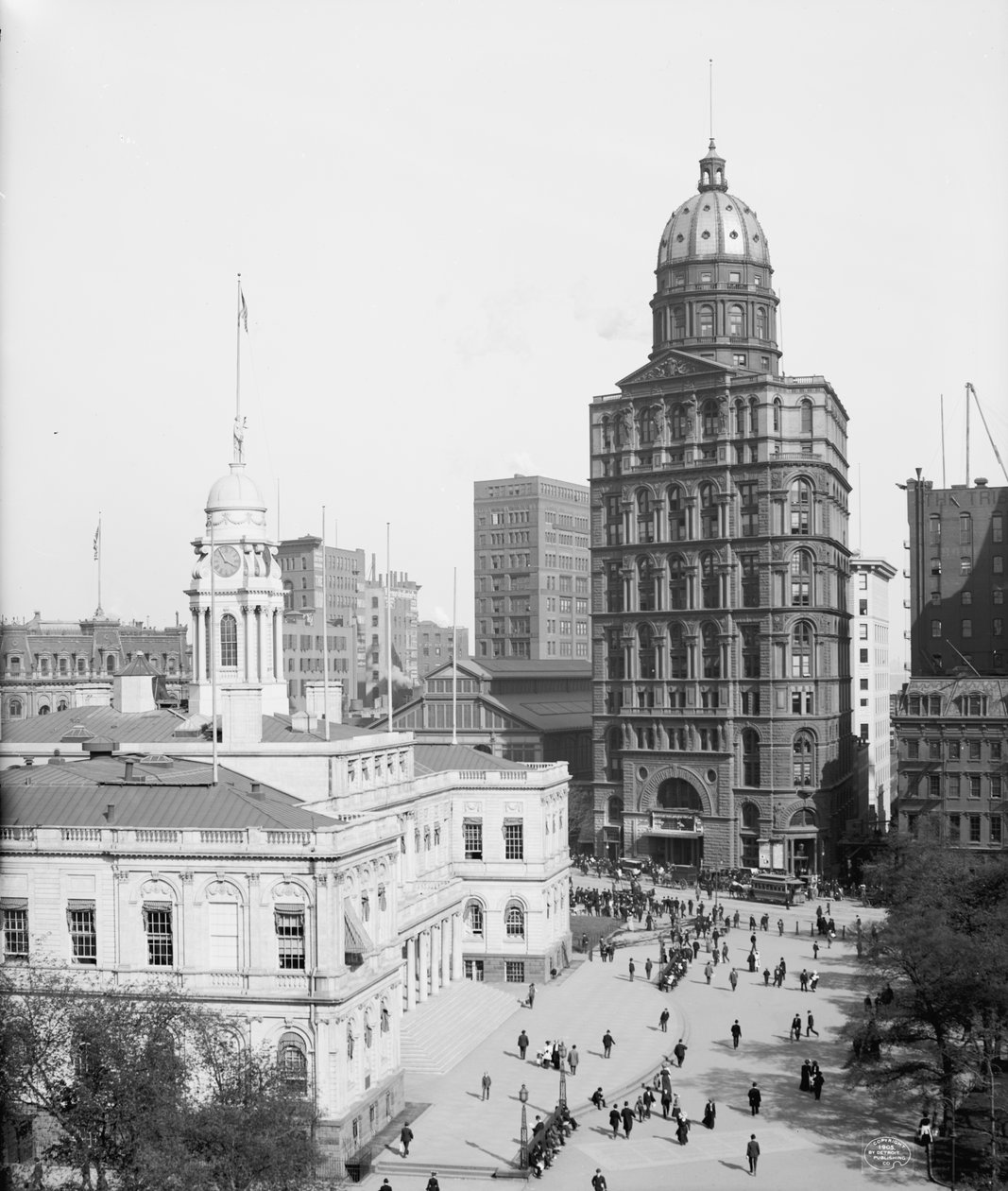 Hôtel de ville et World Building, New York, USA, vers 1905 - Detroit Publishing Co.