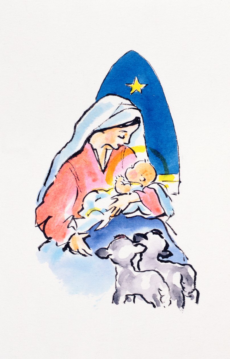 Madone et Enfant avec Agneaux - Diane Matthes