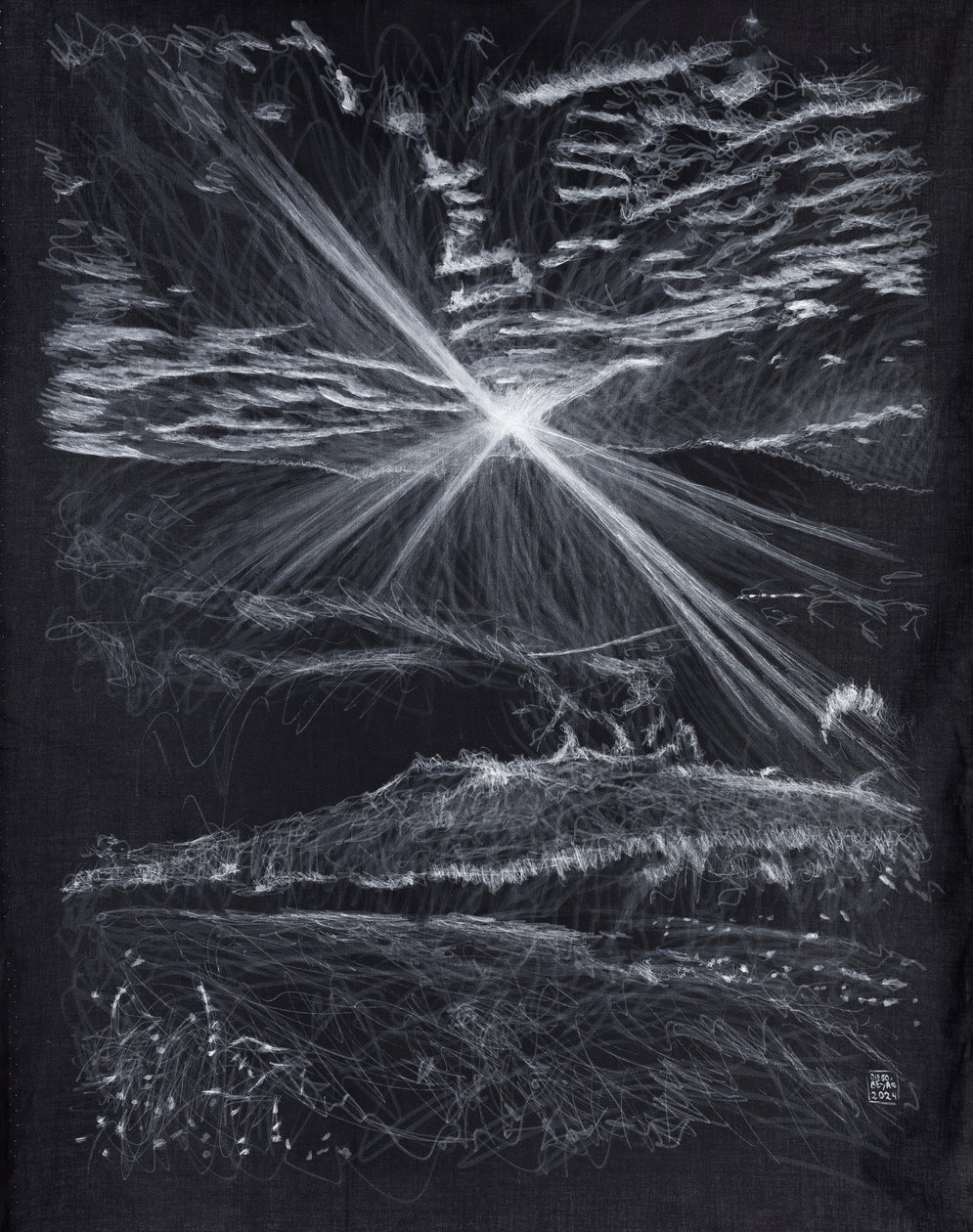 Rétro-éclairage de la route des montagnes, 2024 (acrylique sur tissu) - Diego Beyro