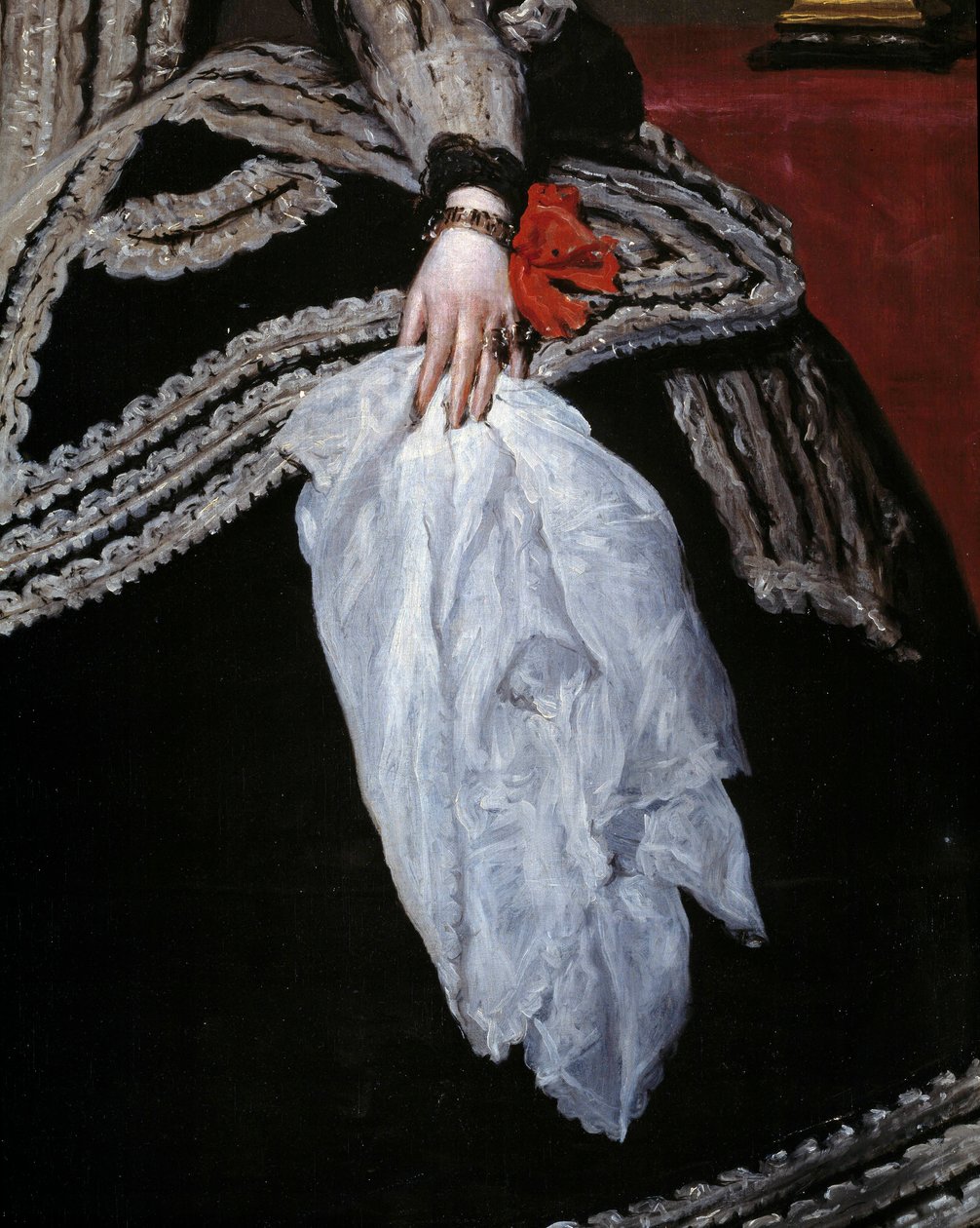 Main et écharpe. Détail du portrait de la reine Marie-Anne d