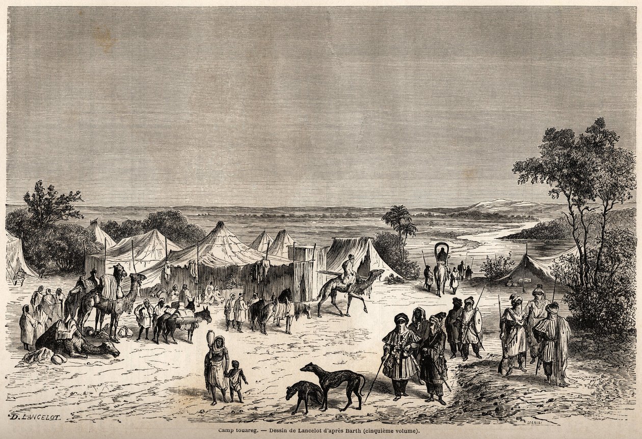 Un camp touareg, dessin de Lancelot, pour illustrer le voyage au centre de l