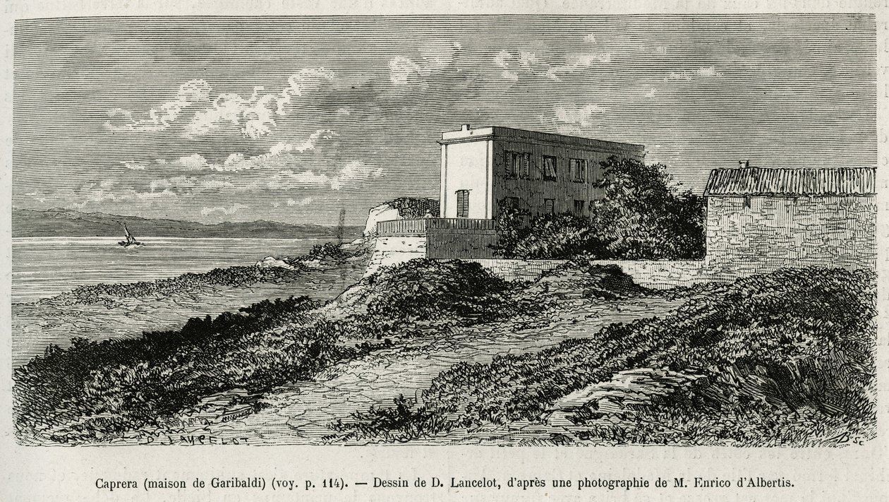 La maison de Giuseppe Garibaldi (1807-1882) à La Caprera (Sardaigne), gravé d