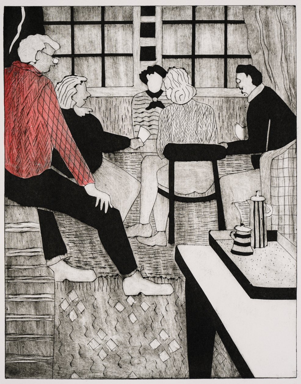 Le professeur de bridge (collagraphie) - Dione Verulam