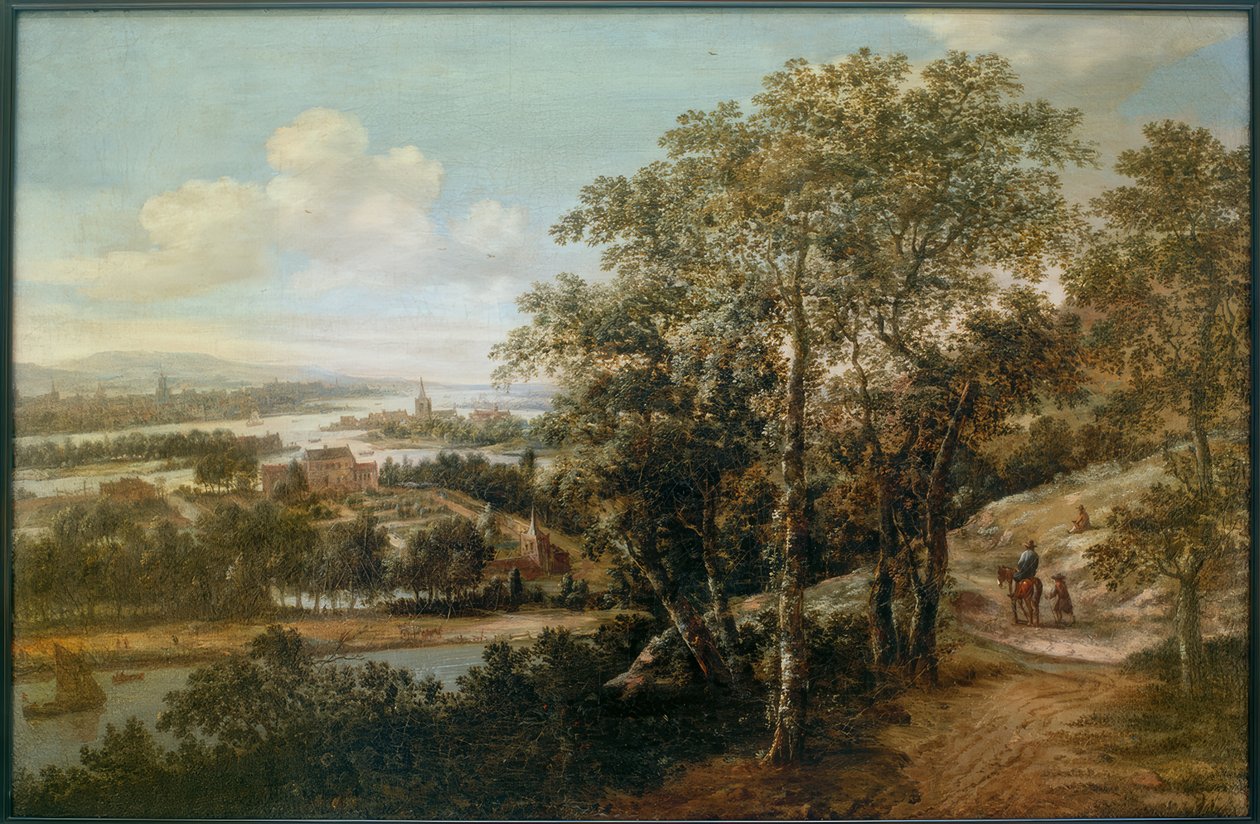Vaste paysage fluvial avec un cavalier et d