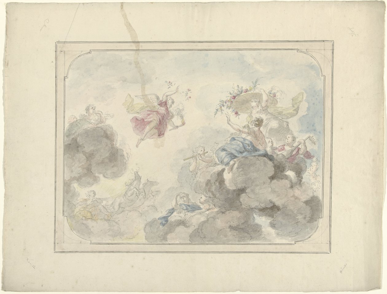 Conception pour une peinture de plafond avec vue sur le ciel où Aurora chasse les ténèbres - Dionys van Nijmegen