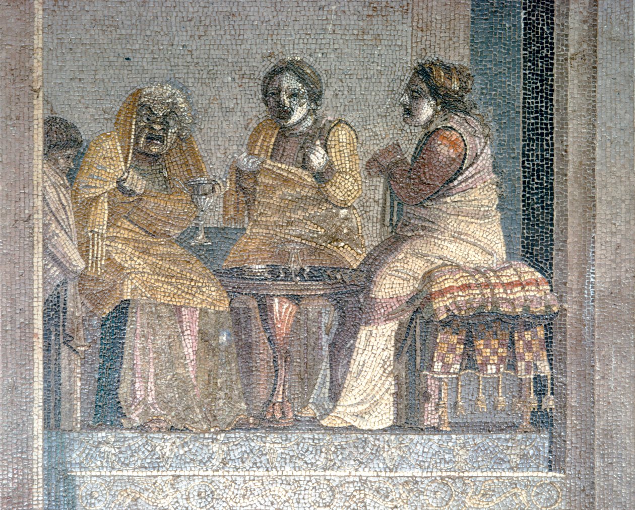 Mosaïque romaine de scène de pièce avec acteurs masqués, Villa de Cicéron, Pompéi, IIe siècle av. J.-C. - Dioscurides of Samos