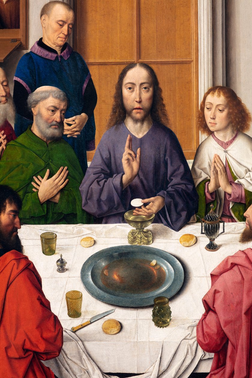 Église paroissiale (Parochiekerk Sint-Pieter). Peinture. La Cène. Dirk Bouts. 1464-1468. Détail. Panneau central - Dirck Bouts