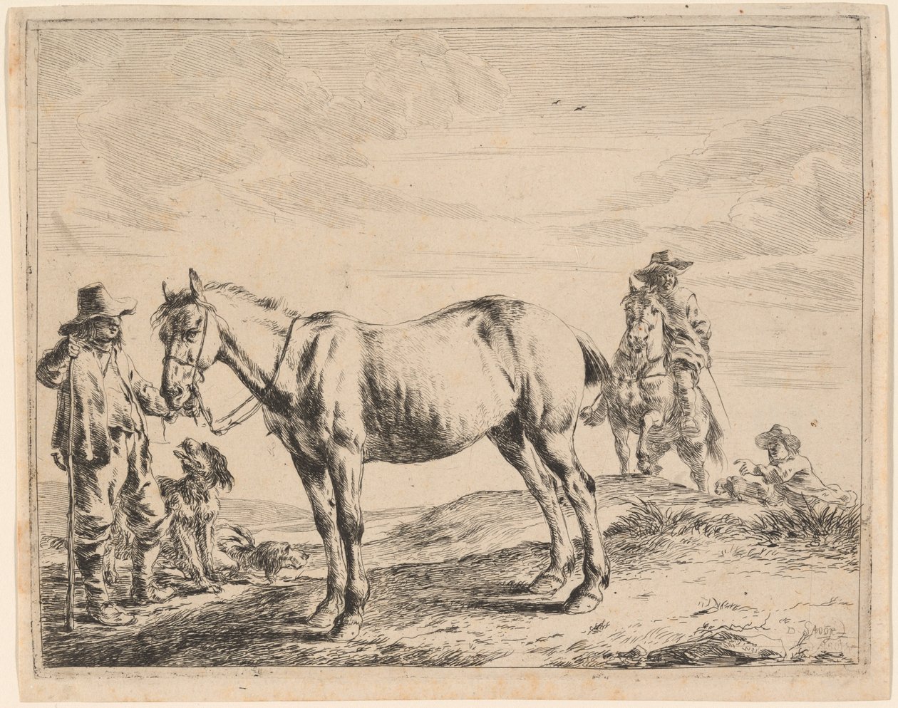 Un homme tenant un cheval par sa bride - Dirck Stoop