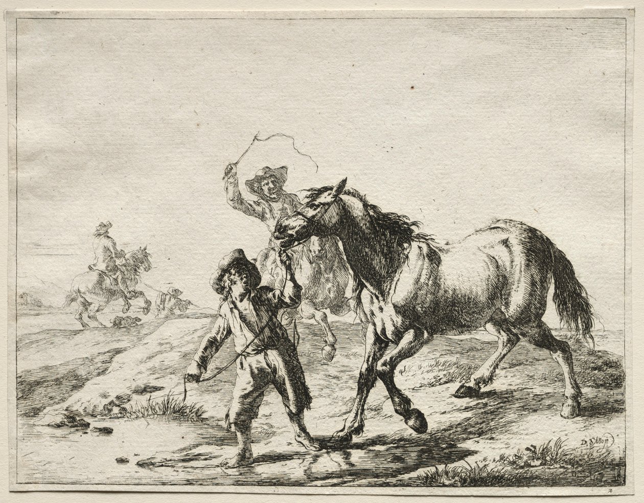 Un garçon menant un cheval boire - Dirck Stoop