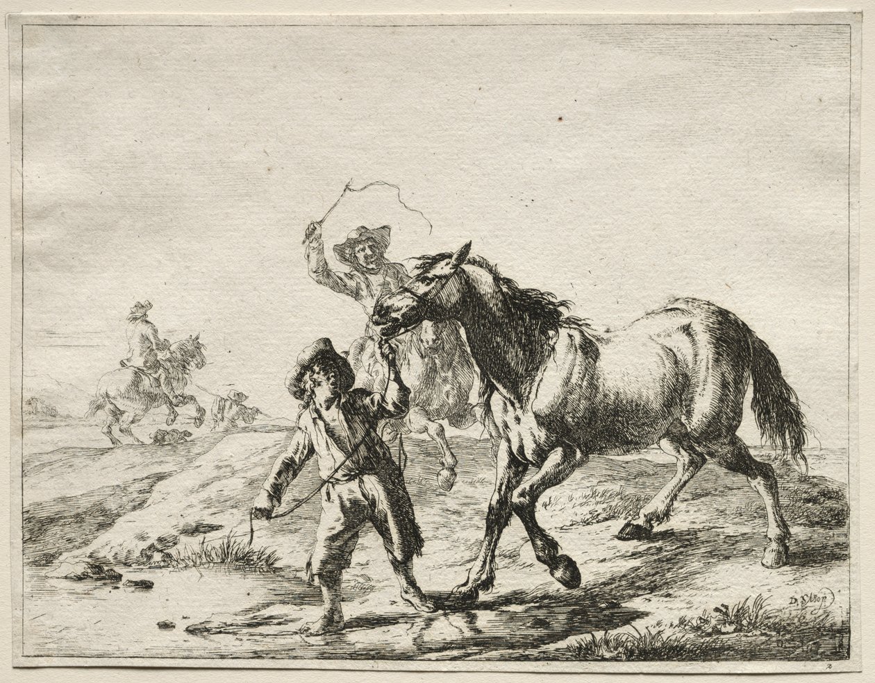 Un garçon menant un cheval boire - Dirck Stoop