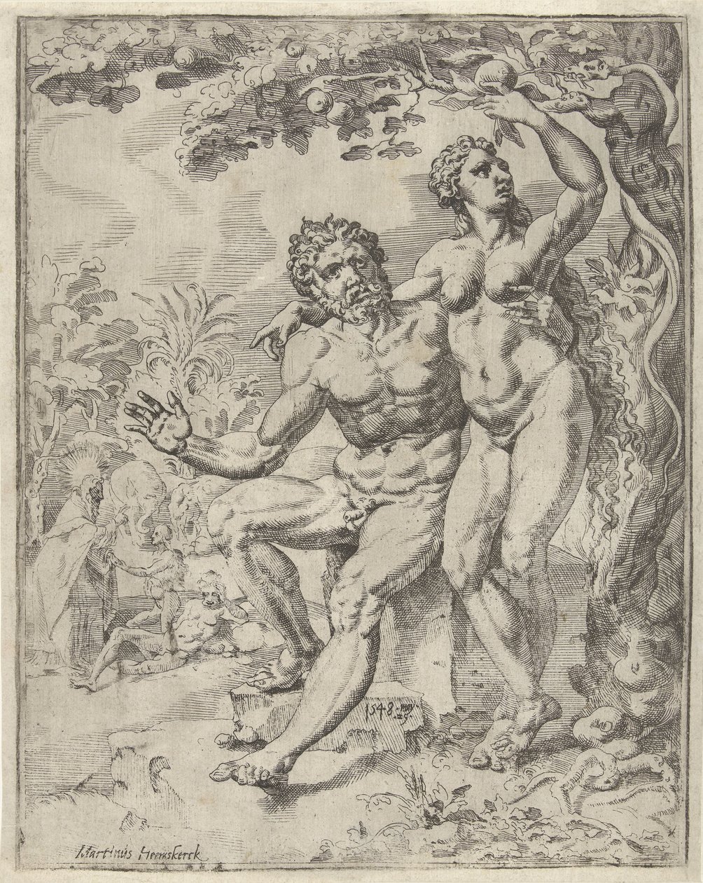 Adam et Ève cueillent le fruit défendu - Dirck Volckertsz. Coornhert (attributed to)
