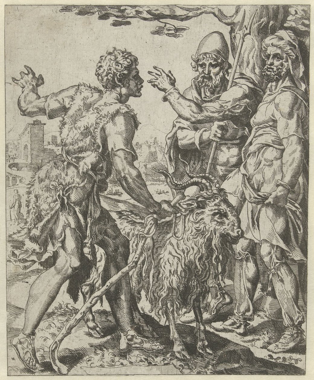 Chira à la recherche de la prostituée (Histoire de Juda et Tamar) - Dirck Volckertsz. Coornhert (attributed to)