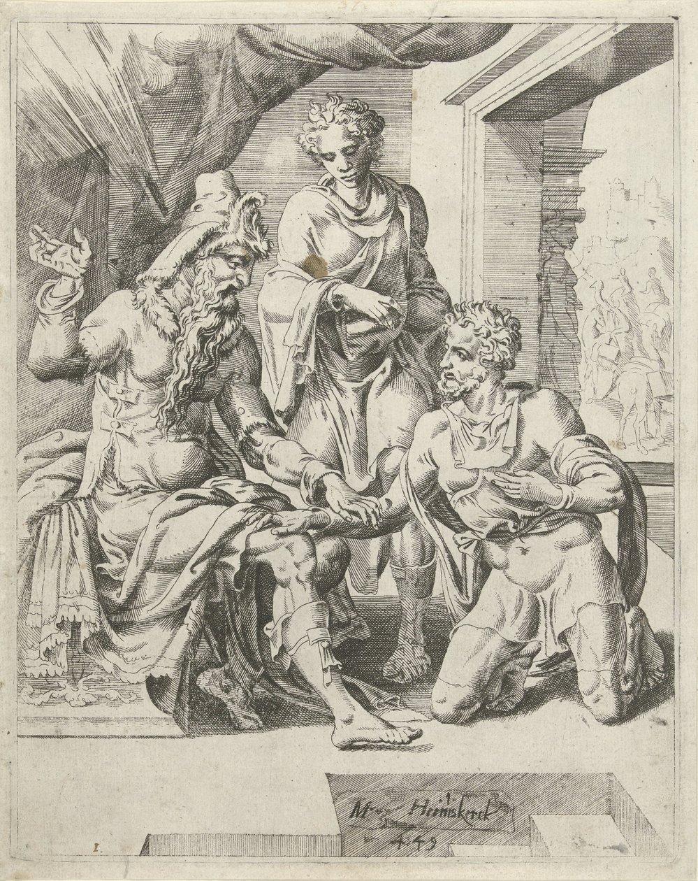 Éliézer promet de trouver une femme pour Isaac - Dirck Volckertsz. Coornhert (attributed to)