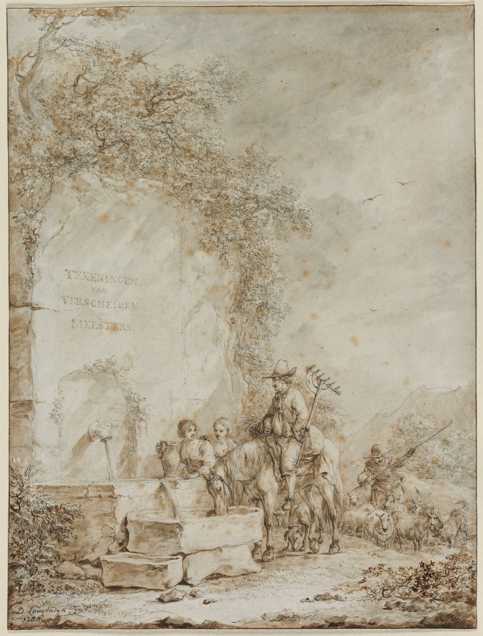 Frontispice pour un Album de Dessins : Paysans à une Fontaine (recto) - Dirk Langendijk
