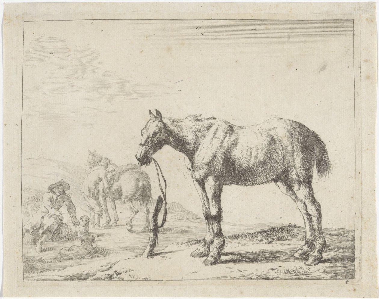 Cheval attaché à un poteau, vers la gauche - Dirk Stoop