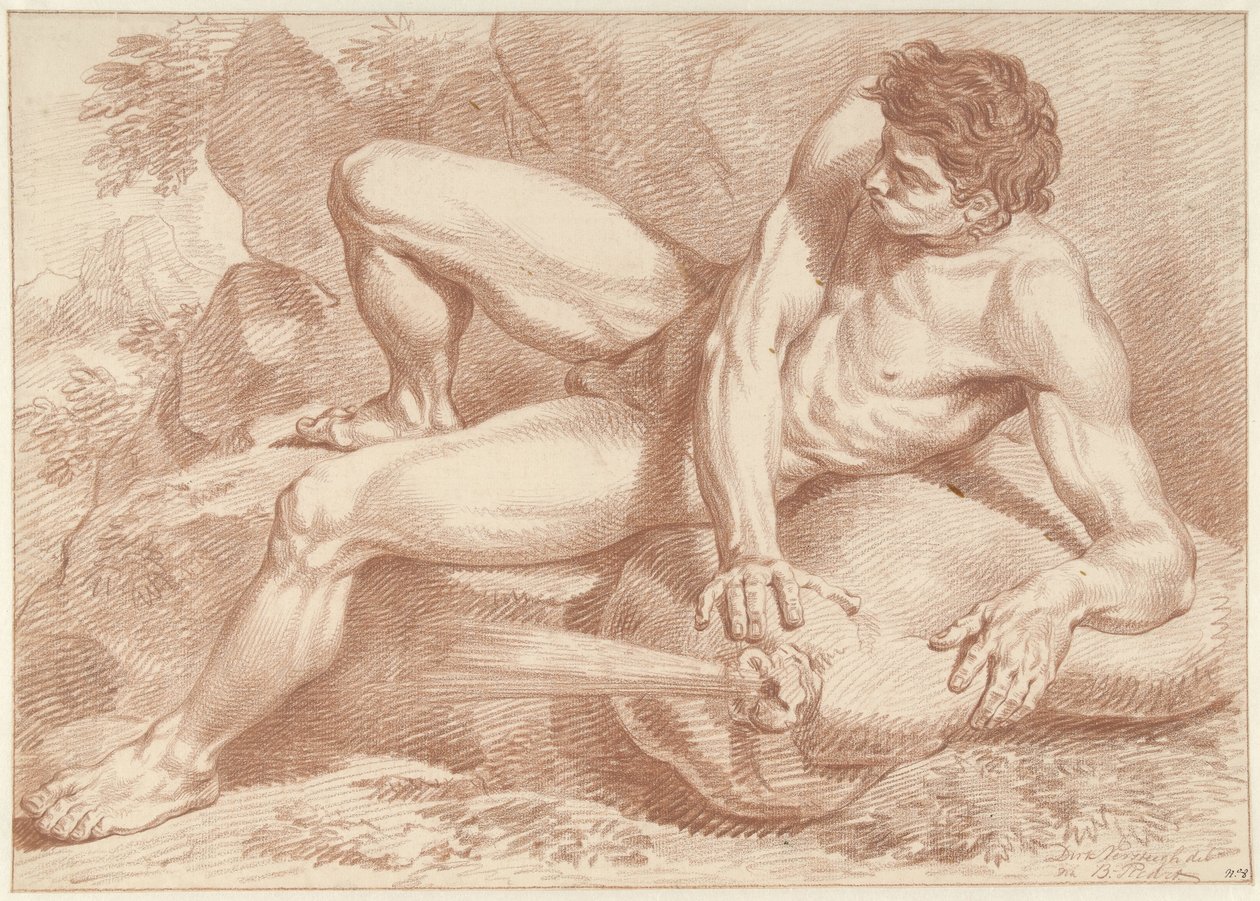 Homme nu couché, sur un sac d