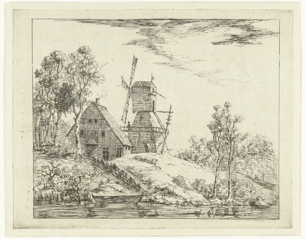 Paysage avec ferme et moulin à Holstein - Dirk Vis Blokhuyzen