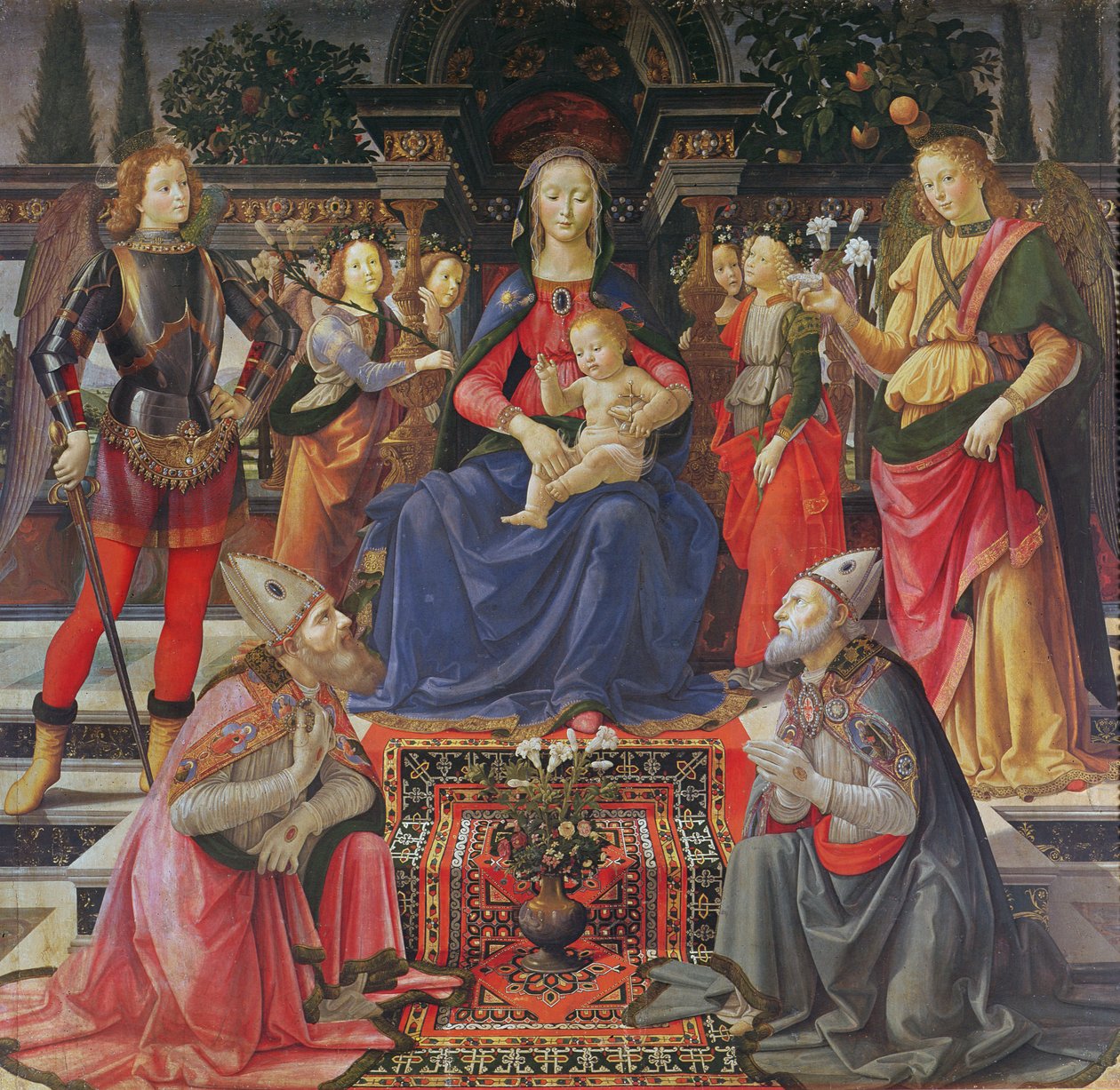 Madone et Enfant avec SS. Justus, Zenobius et les archanges Michel et Raphaël, c.1484 - Domenico Ghirlandaio