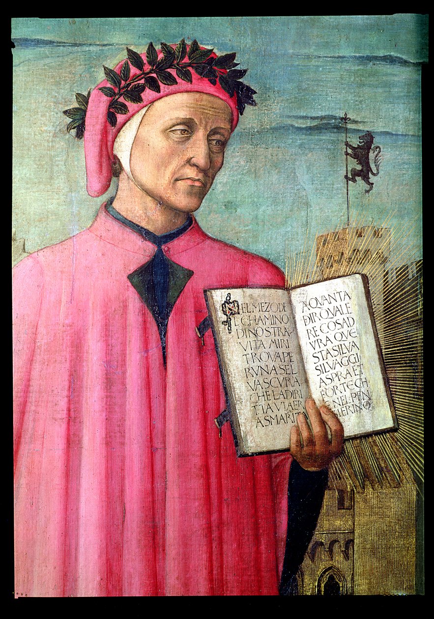Dante lisant la Divine Comédie (détail) - Domenico di Michelino