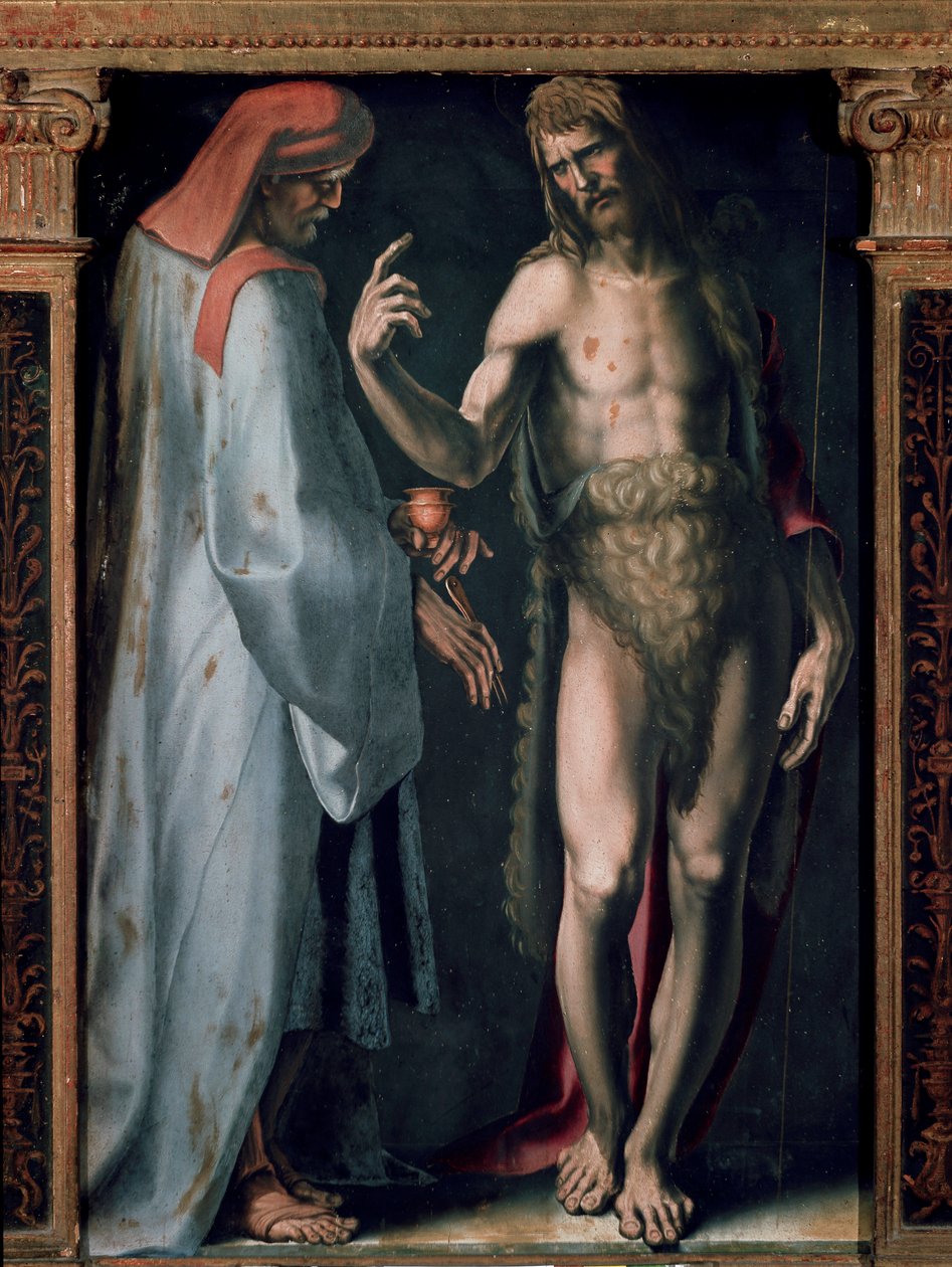 Triptyque de la Trinité, Détail panneau gauche : Saint Cosme et Saint Jean-Baptiste - Domenico Beccafumi