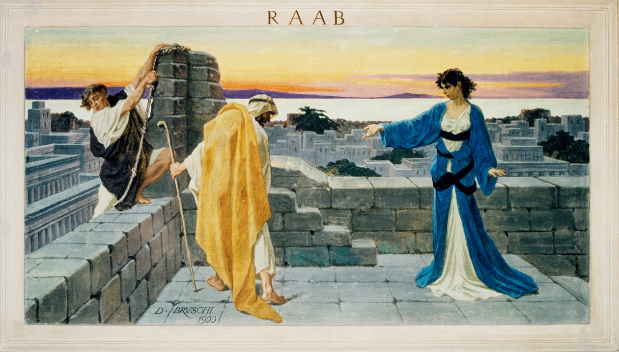 Fresque de Rahab, la prostituée de Jéricho, cachant sur la terrasse les espions envoyés par Josué - Domenico Bruschi