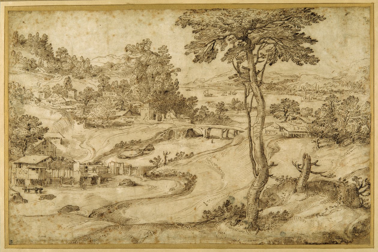 Paysage avec une rivière sinueuse - Domenico Campagnola
