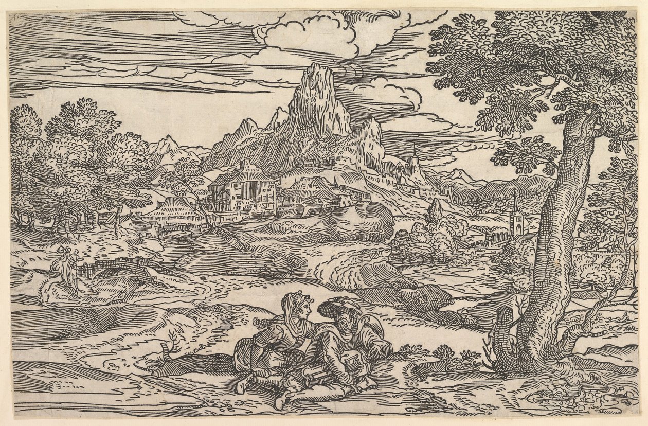Paysage avec une femme assise à côté d