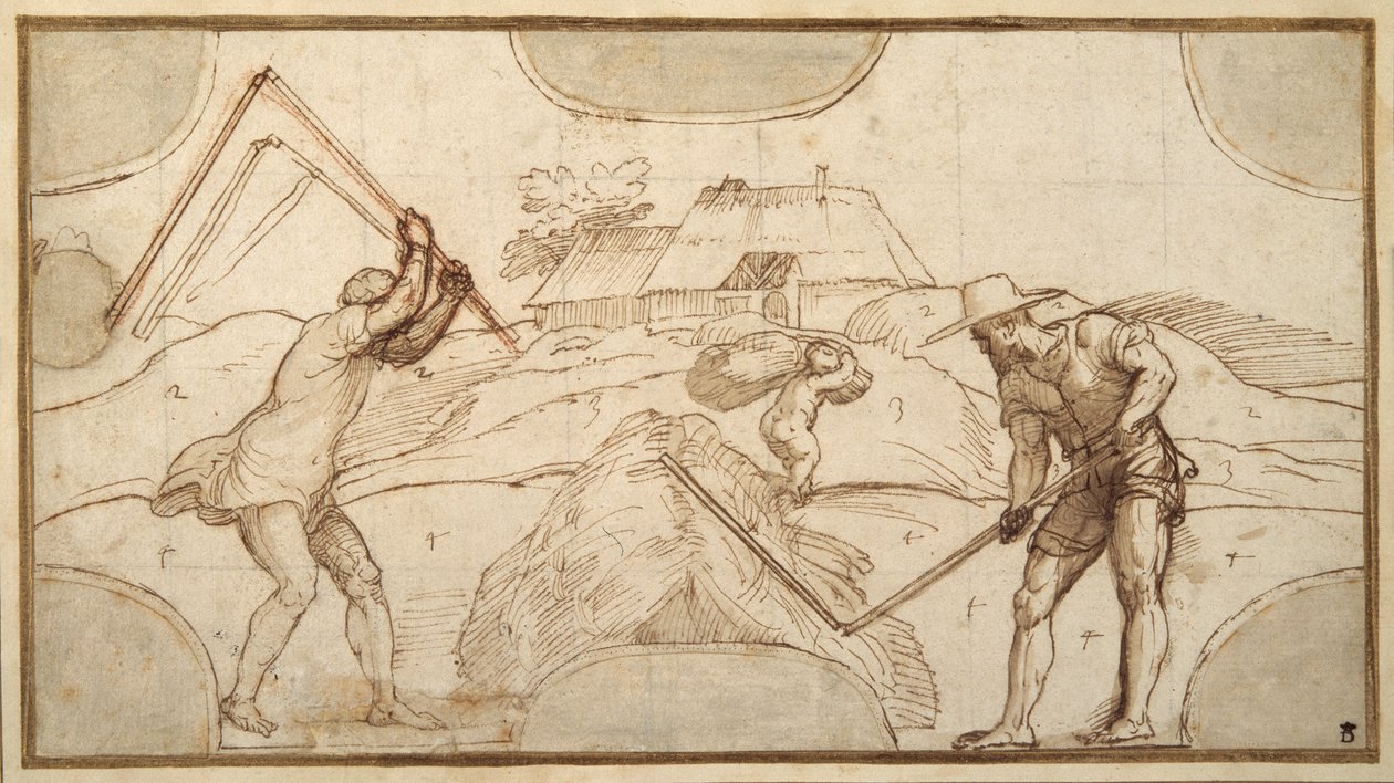 Deux paysans battant le grain - Domenico Campagnola