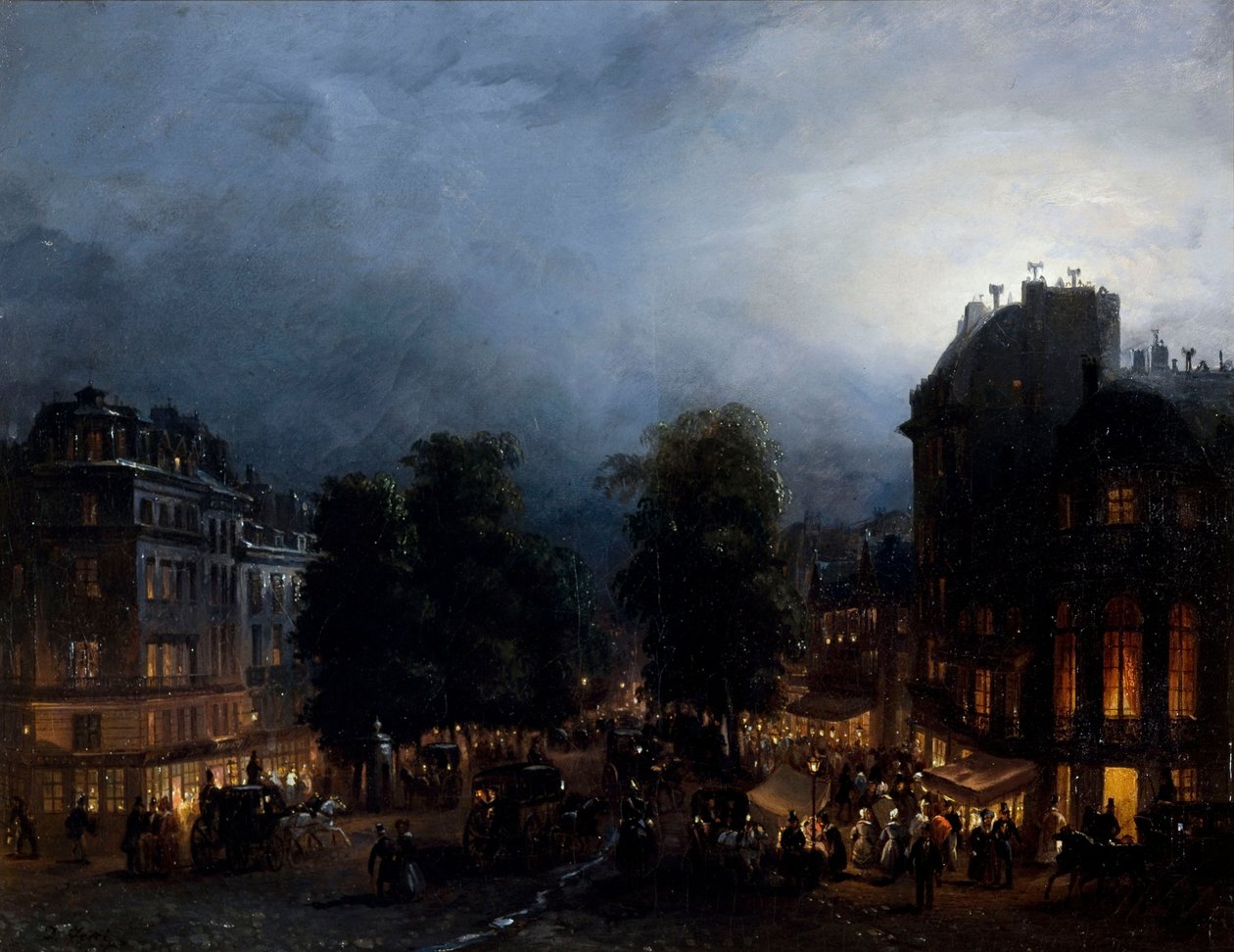 Le boulevard des italiens de nuit (1835) by Domenico Ferri - Domenico Ferri