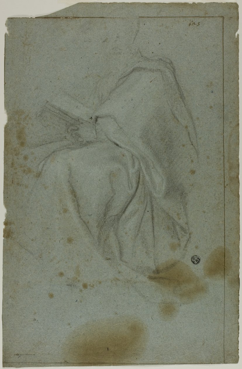 Figure masculine drapée assise avec un livre (recto) ; Deux femmes assises avec croquis de la main gauche (verso) - Domenico Fiasella