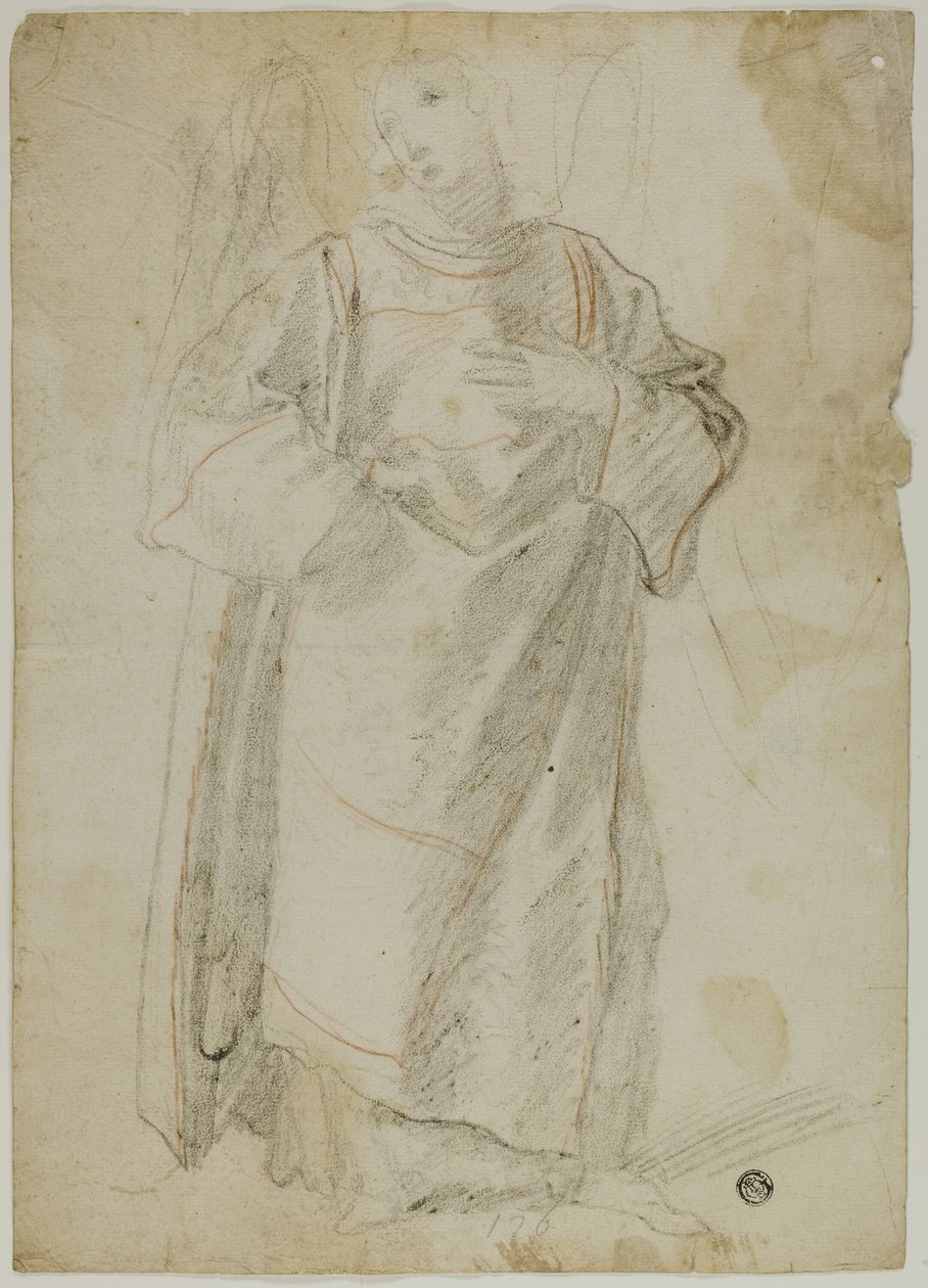 Ange debout (recto) ; Étude de visage et draperie (verso) - Domenico Fiasella