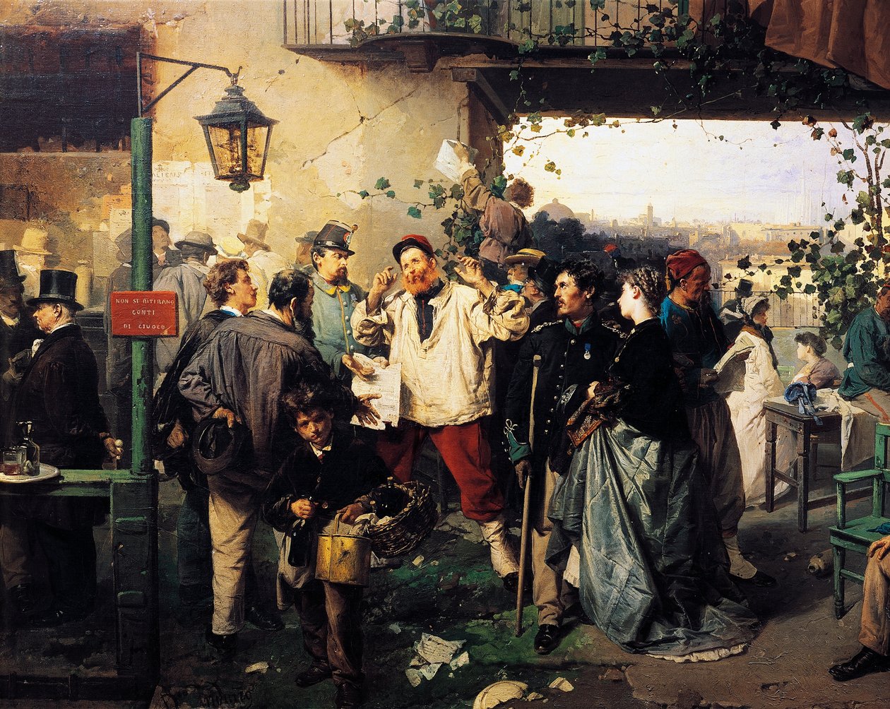 Nouvelles de la Paix de Villafranca, détail de la peinture par Domenico Induno (1815-1878) - Domenico Induno
