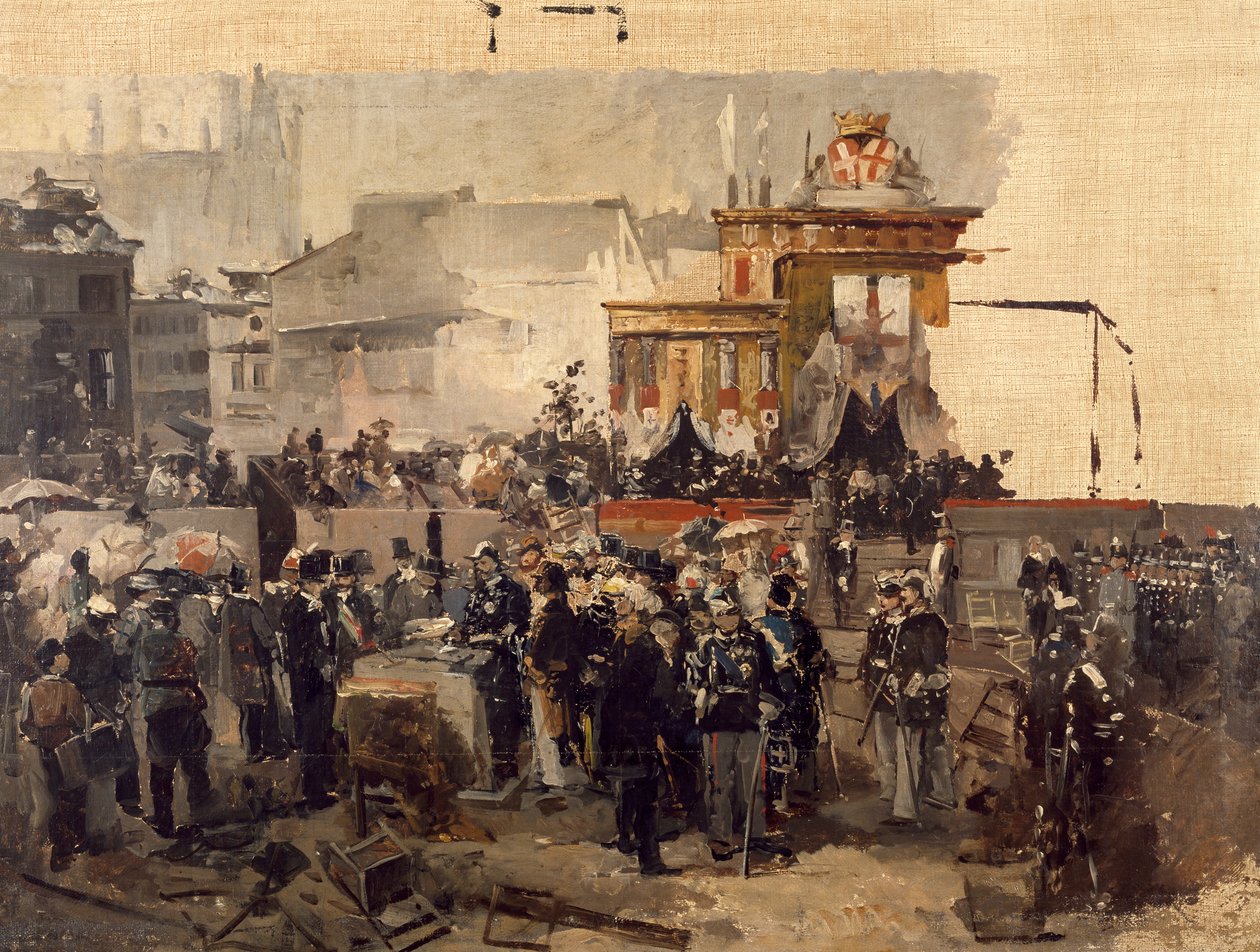 La pose de la première pierre de la Galleria Victor Emmanuel II à Milan, 7 mars - Domenico Induno