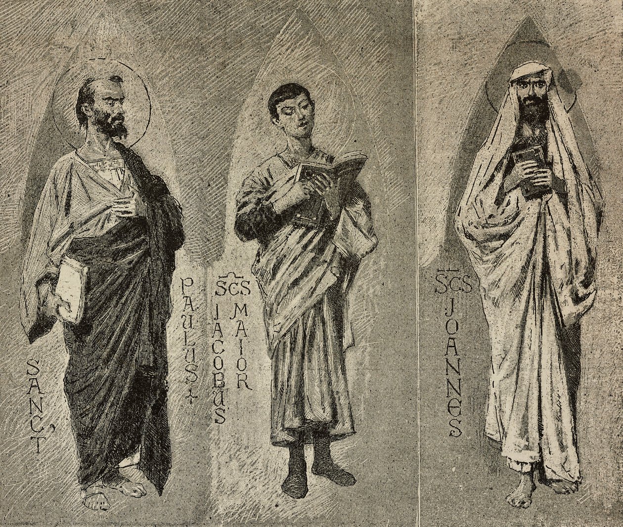 Saints Paul, Jacques le Majeur et Jean, cartons de Domenico Morelli pour la mosaïque de la cathédrale d