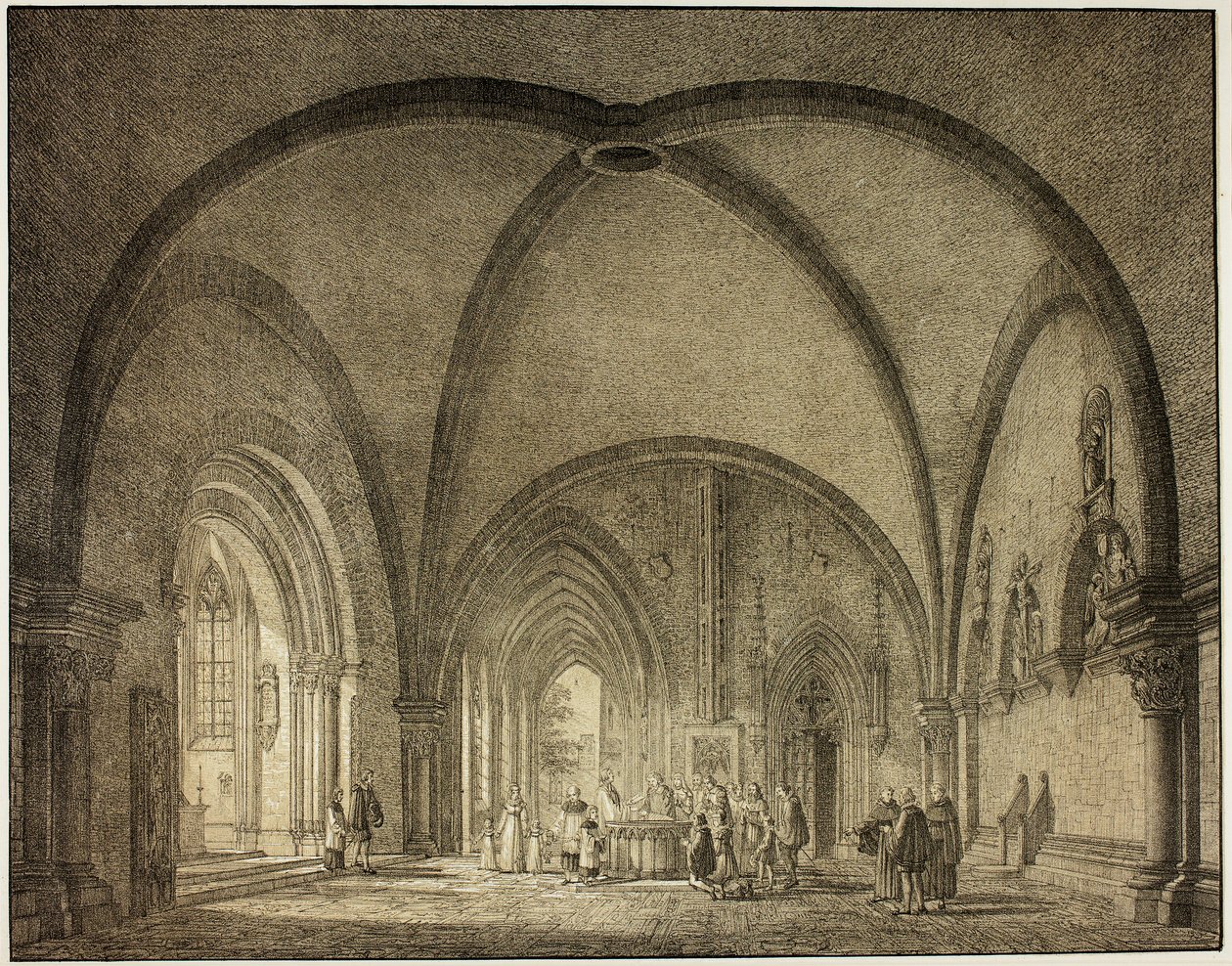 Salle baptismale et cloîtres de la cathédrale de Mayence, de la Collection de bâtiments médiévaux mémorables en Allemagne - Domenico Quaglio