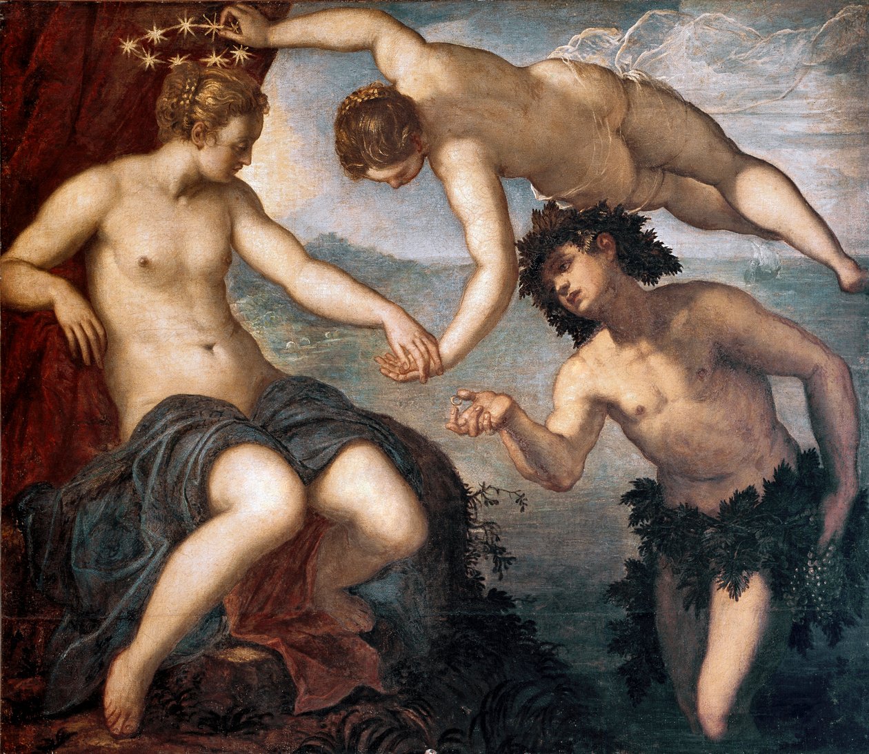 Bacchus, Vénus et Ariane Peinture de Tintoretto (Jacopo Robusti) (1518-1594) 1577-1580 Palais des Doges, Venise - Domenico Robusti Tintoretto